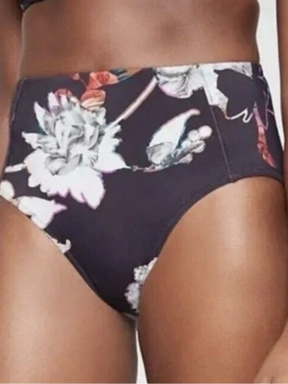 Athleta Piha High-Waist Purple Floral Print Bikini Bottoms Size Large NWT